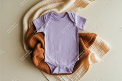 Lavender baby bodysuit on muslin mockup Product Image 1