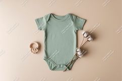 Mint baby onesie with cotton flower mockup Product Image 1