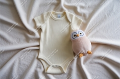 Cream baby onesie with owl plush mockup Product Image 1
