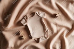 Beige baby bodysuit on soft fabric mockup Product Image 1