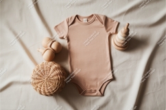 Beige baby bodysuit with wooden toys mockup Product Image 1