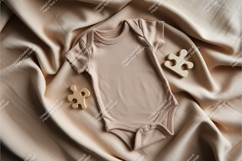 Beige baby bodysuit on soft fabric mockup Product Image 1