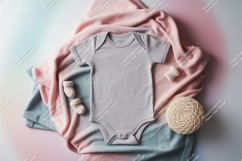 Gray baby onesie with blanket and socks mockup Product Image 1