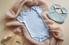 Baby bodysuit with a bib and toy mockup Product Image 1