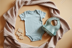 Baby blue bodysuit with bib and clouds mockup Product Image 1