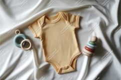 Yellow baby onesie with wooden toys mockup Product Image 1