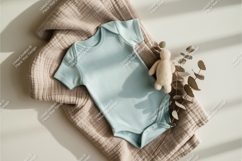Blue baby bodysuit with toy and floral mockup Product Image 1