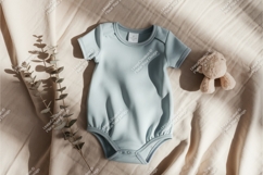 Blue baby bodysuit with toy and plant mockup Product Image 1