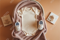 Beige baby bodysuit with accessories mockup Product Image 1