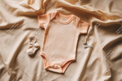 Peach baby bodysuit on soft fabric mockup Product Image 1