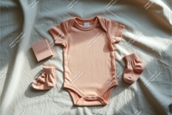Peach baby bodysuit with socks and box mockup Product Image 1