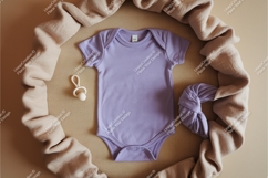 Lilac baby bodysuit with accessories mockup Product Image 1