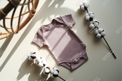Mauve baby bodysuit with cotton flowers mockup Product Image 1