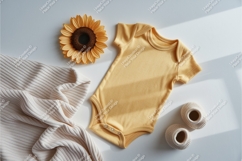 Yellow baby bodysuit isolated on white background mockup Product Image 1