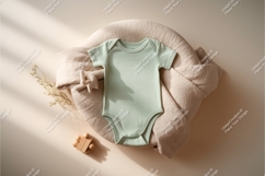 Green baby bodysuit with wooden toy mockup Product Image 1