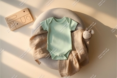 Green baby bodysuit with wooden toys mockup Product Image 1