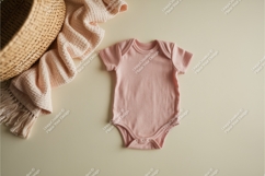 A pink baby onesie with a basket mockup Product Image 1