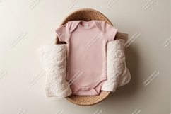 Pink baby bodysuit in a basket mockup Product Image 1