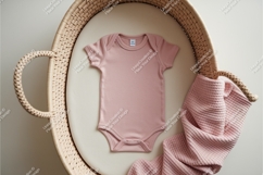 Pink baby bodysuit in bassinet mockup Product Image 1