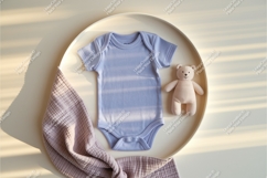 Baby blue bodysuit with teddy bear mockup Product Image 1