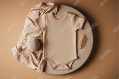 Beige baby bodysuit with sheep toy mockup Product Image 1