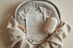 Neutral baby bodysuit with pillow and comb mockup Product Image 1