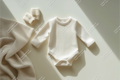 White baby bodysuit with scarf and mittens mockup Product Image 1