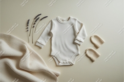 White baby bodysuit with lavender and mittens mockup Product Image 1