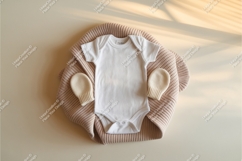 White baby bodysuit with mittens on blanket mockup Product Image 1