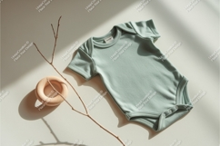 Green baby onesie with wooden toy mockup Product Image 1