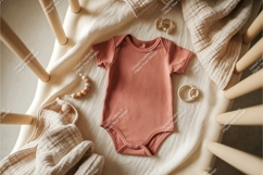 Salmon baby bodysuit on a soft blanket mockup Product Image 1