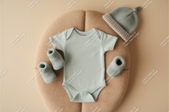 Sage baby onesie with hat and booties mockup Product Image 1