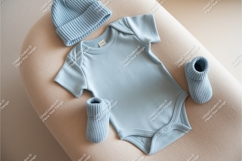 Blue baby bodysuit with hat and socks mockup Product Image 1