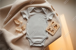 Beige baby bodysuit with wooden toy mockup Product Image 1