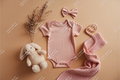 Pink baby bodysuit with accessories mockup Product Image 1