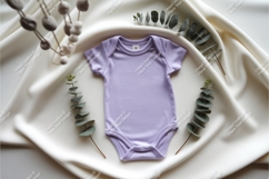 A lavender baby bodysuit on fabric mockup Product Image 1