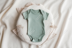 Sage baby bodysuit on soft blanket mockup Product Image 1
