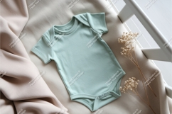 Mint baby bodysuit with floral prop mockup Product Image 1