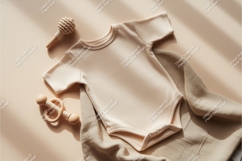 Beige baby bodysuit with wooden toys mockup Product Image 1