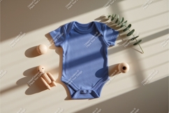 Blue baby bodysuit with wooden toys mockup Product Image 1