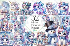 Winter Unicorn Clipart Sublimation Product Image 1