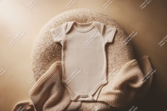 Cream baby bodysuit on knitted blanket mockup Product Image 1