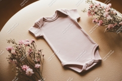 Pink baby bodysuit with floral accents mockup Product Image 1