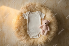 Baby onesie with teddy bear on fur mockup Product Image 1