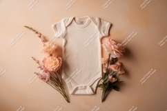 Baby bodysuit with pink floral accents mockup Product Image 1