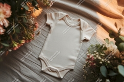 Baby bodysuit with floral and leaf accents mockup Product Image 1