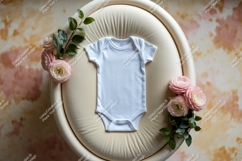White baby bodysuit with pink flowers mockup Product Image 1