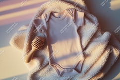 Baby bodysuit with a wooden rattle mockup Product Image 1