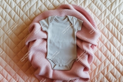 Baby bodysuit with a pink blanket mockup Product Image 1