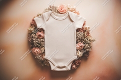 White baby bodysuit on floral wreath mockup Product Image 1